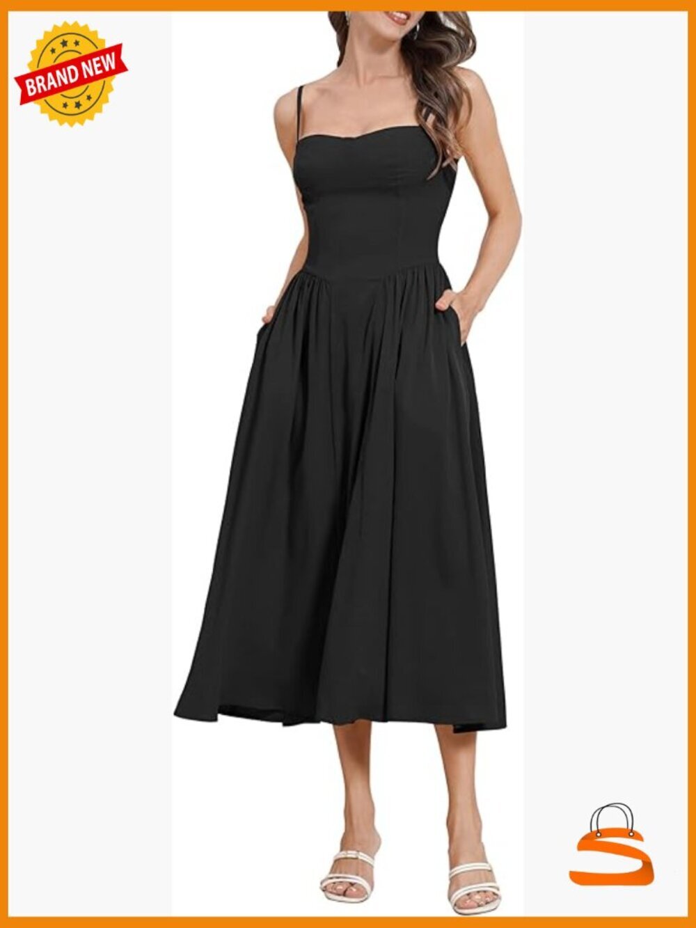 Spaghetti Strap Corset Midi Dress with Pockets